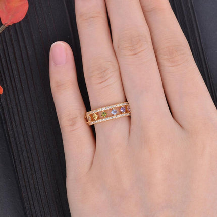 Rainbow Gold Ring Women Fashion Colorful Band Jewelry Gift 6-10 Sizes Ring