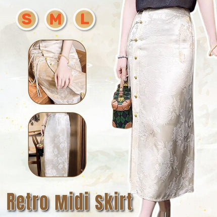 Retro White Cheongsam Style High Waist Slit Skirt for Women