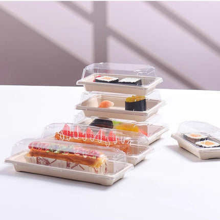 50pcs Eco-Friendly Sushi Box Rectangular Biodegradable Lunch Packaging Plate