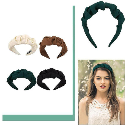 Women Fashionable Vintage Ruffled Wide Edge Solid Colour Hair Band Hoop Headband - Aimall