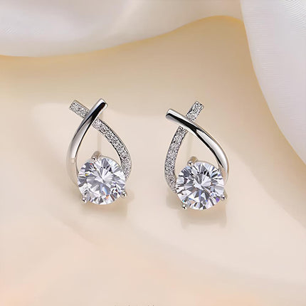 Gold Zircon Crossed Stud Earrings Elegant Simple Earrings For Women Fashion - Aimall