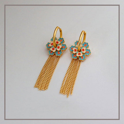 New Chinese Tassel Heart Flower Earrings Women Elegant Dangle Drop Fashion