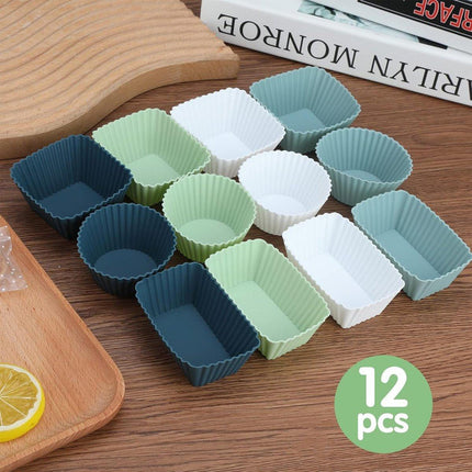 12PCS Silicone Baking Cupcake Muffin Molds Nonstick Square Round Reusable Cake