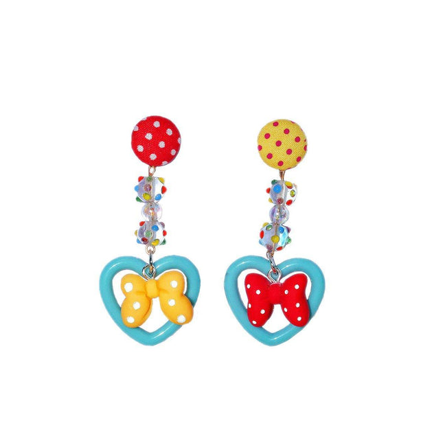 Trendy Bow Earrings Women Cute Peach Ear Clips Dotted Heart Stud Earrings