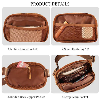 Brown Belt Bag Sherpa Crossbody Bags for Women Fanny Pack Running Workout Hiking