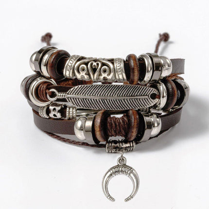 Turquoise Woven Leather Multi Layered Beaded Bracelet with Wood Beads Women