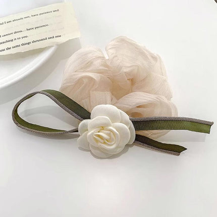 Korean Style Camellia Bow Hair Ties Large Intestine Hair Ring Hair Rope Bands - Aimall