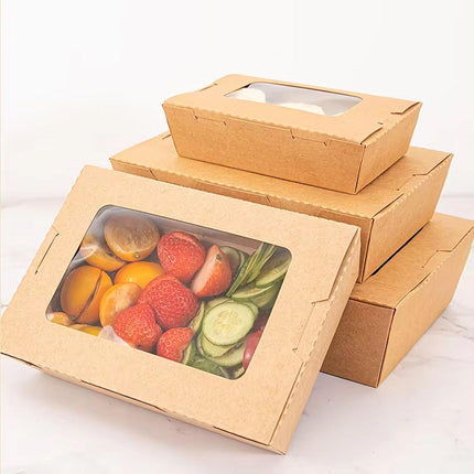 50pcs Kraft Paper Take Out Box Salad Fried Chicken Lunch Box Open Window