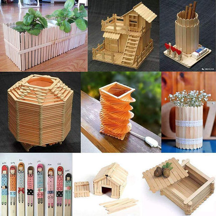 1000PCS Natural Wooden Craft Sticks Paddle Pop Sticks Ice Cream coffee stir - Aimall