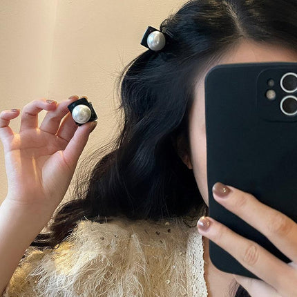 Mini Hair Claw Faux Pearl Hair Clip Hairpins For Women Girls Black Small Grab