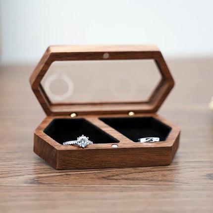 Elegant Black Walnut Wooden Ring Box Jewelry Diamond Proposal Gift Display Box