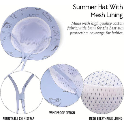 Cartoon Dinosaur Bucket Hat with Wide Brim for Summer Sun Protection