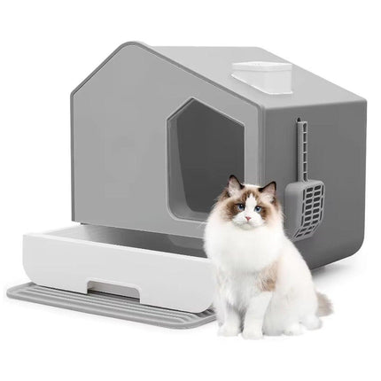 Large Fully Enclosed Cat Litter Pan House Easy Clean Litter Box for Indoor Use