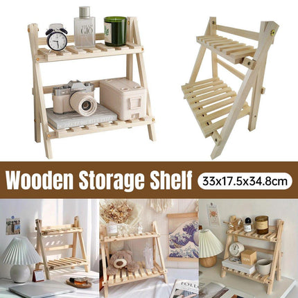 Wooden Desktop Storage Rack Double-Layer Desktop Storage Shelf Folding Organizer