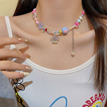 Colourful Hearts Transparent Star Necklace Sweet Fashion Jewellery for Women