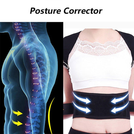 Adjustable Back Posture Corrector Brace Lumbar Shoulder Support Belt for Unisex