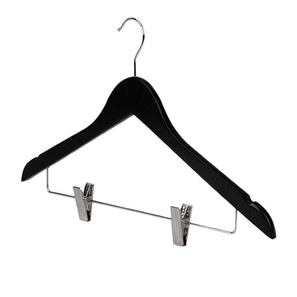 10 Pcs Wooden Non-Slip Wide Shoulder Clothes Hanger with Clip for Hotel Wardrobe