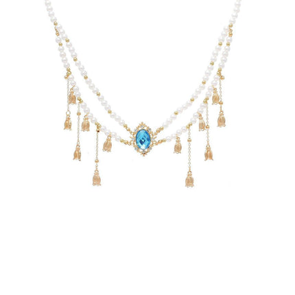 Exotic Sapphire Tassel Headwear Antique Dancer Pendant Hair Accessories Necklace
