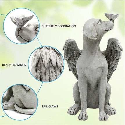 Angel Dog Statue Resin Pet Memorial Garden Dog Ornament Outdoor Animal Decor