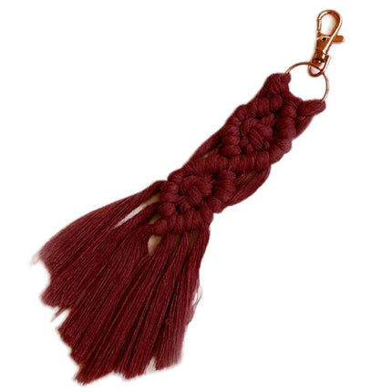 Boho Macrame Key ring Handwoven Tassel Pendant Keychain Purse Car Phone Bag - Aimall