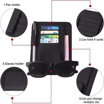 Sun Visor Organizer Sunglasses Holder Card Storage PU Leather Pouch Car Black - Aimall