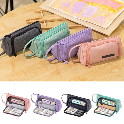 Large Capacity Student Canvas Pencil Case Pencil Bag Multi-functional Cute - Aimall