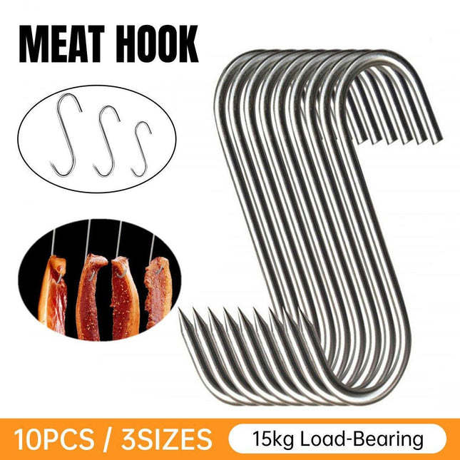 10PCS Steel S Meat Hooks for Beef Pork Lamb Roast Duck BBQ Grill Oven Hanging