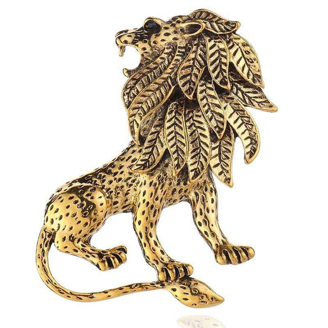 Large Antique Gold Plated Lion King Style Fashion Statement Brooch Textured Mane - Aimall