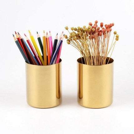 Stainless Steel Round Pen Holder Desk Organizer Stationery Storage for Office