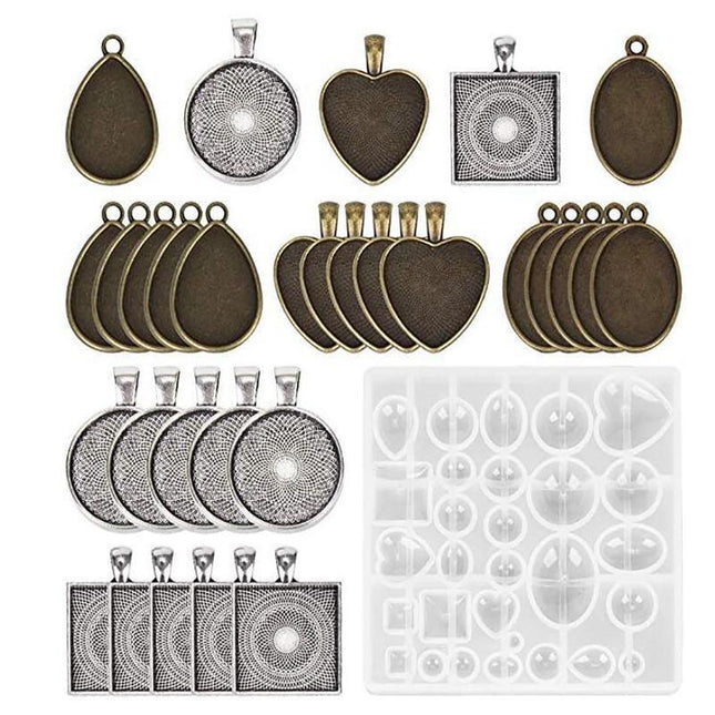 31PCS DIY Silicone Resin Mold Jewelry Casting Epoxy Pendant Tray Mould Craft Kit - Aimall
