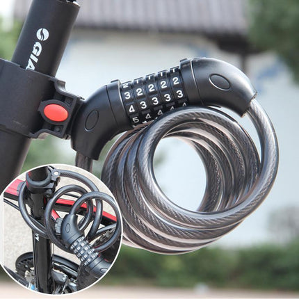 Bike Bicycle Cycling Lock 5-Digit Combination Security Cable Lock 12*1200mm - Aimall