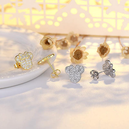 Cute Mouse Girls Clear Crystal Earrings Iced Out Cute Lady's Gift Accessory - Aimall
