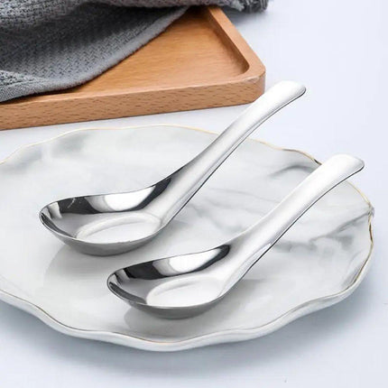 10pcs Stainless Steel Flat Bottom Spoon Household Kitchen Dining Soup Spoon Set