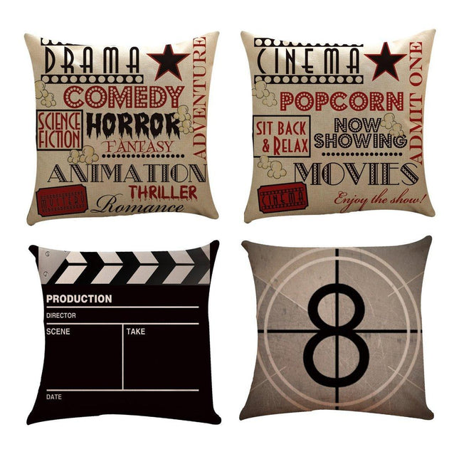 4PCS 18x18In Movie Theater Cinema Throw Pillow Cover Home Decor Design Pillow Cases