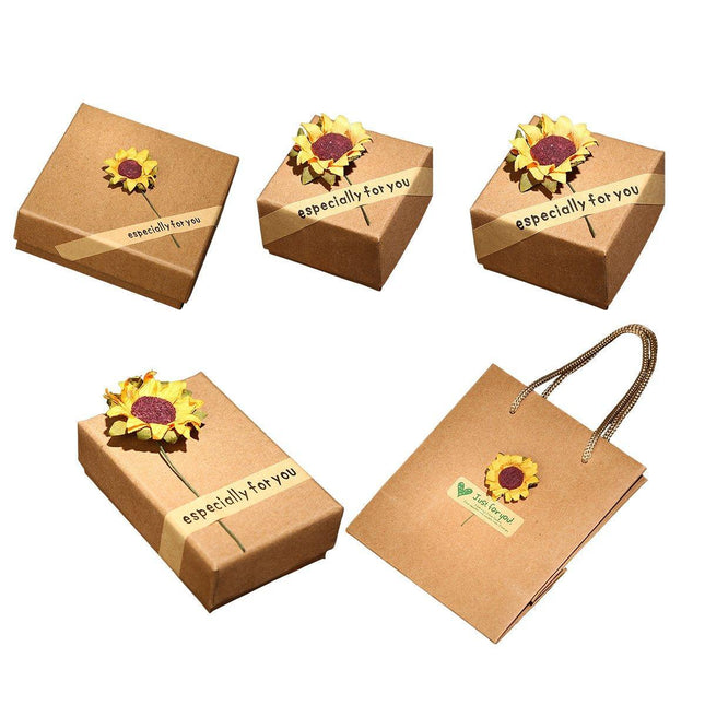 50pcs Kraft Paper Sunflower Applique Jewelry Gift Box Packaging Craft Supplies