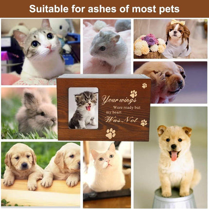 1x Wooden Pet Memorial Urn For Ashes With Photo Frame Cat/Dog Memory Box Keepsak - Aimall