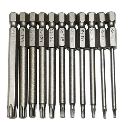 11x 100MM Long Steel Magnetic Torx Security Electric Screwdriver Bit Set T6~T40 - Aimall