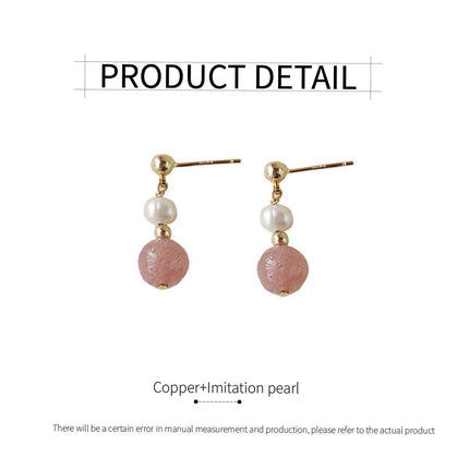 Elegant Strawberry Crystal Stud Earrings with Imitation Pearl Women Fashion