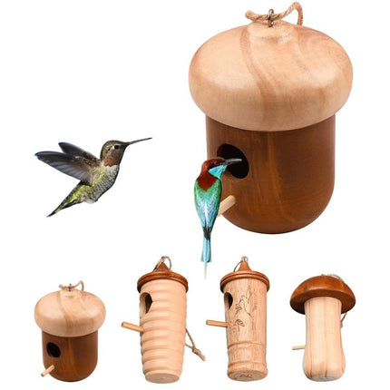 Wooden Bird Nest Cage Hummingbird Feeder House Hanging Home Garden Decorations