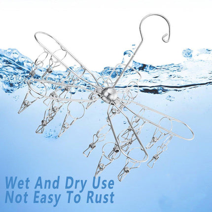 20 Clips Stainless Steel Sock Drying Rack Home Laundry Clothes Clip Hanger