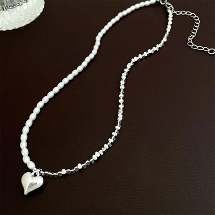 Elegant Simple Silver Heart Necklace with Freshwater Pearl Perfect Gift Jewelry