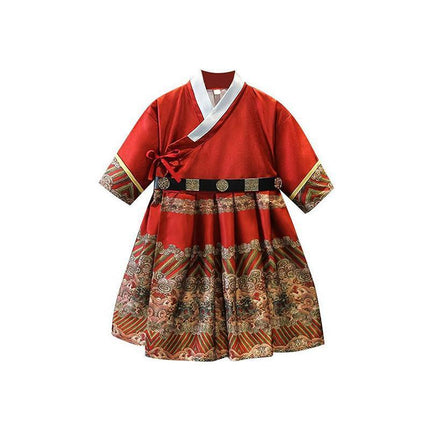 Red Hanfu Boys Girl Traditional Chinese Dress Clothes Ancient Children's Performance - Aimall