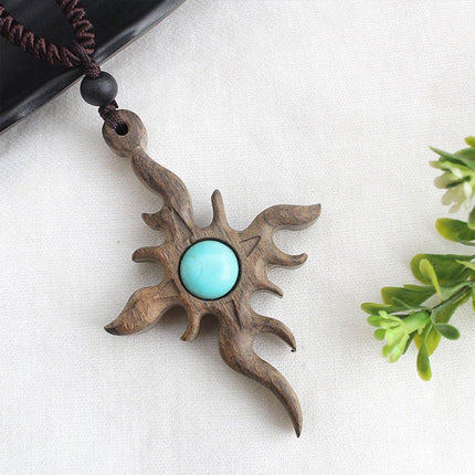 Ethnic Style Retro Long Sweater Chain Necklace with Wooden Pendant Fashion