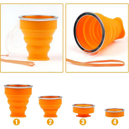 6PCS Portable Silicone Folding Travel Cups 200ml with Lid for Outdoor Camping