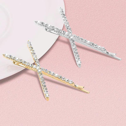 X Shaped Crystal Rhinestone Hair Clip Pin Barrette Hairpins Headwear Accessories - Aimall