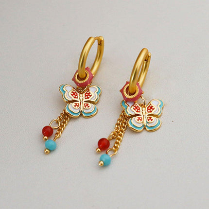 New Chinese Style Butterfly Earrings Fringe Colourful Simple Design Jewelry