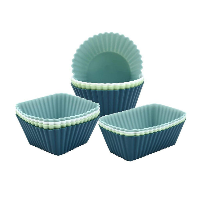 12PCS Silicone Baking Cupcake Muffin Molds Nonstick Square Round Reusable Cake