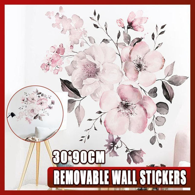 Removable Wall Stickers Watercolour Dusty Pink Flowers Leaves unbranded