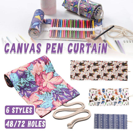48/72 Hole Canvas Roll Pen Bag Pencil Case for Colored Pencils and Sketch Tools