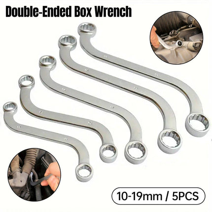 5PCS Double Ended S-Shaped Ring Wrench Set Purpose U Shaped Curved Handle Tools